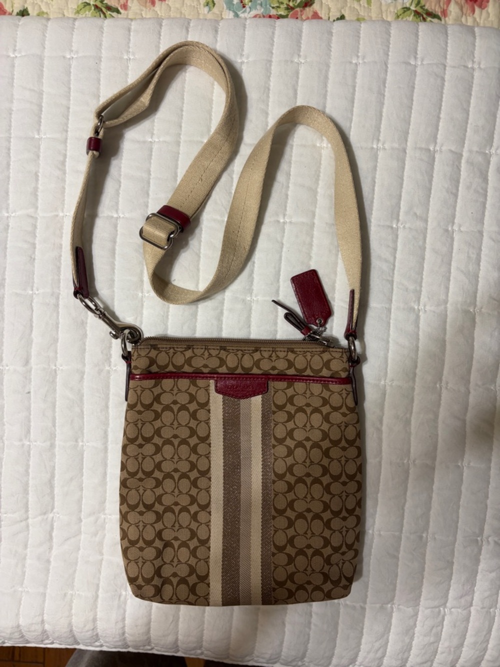 Coach signature stripe swingpack crossbody bag